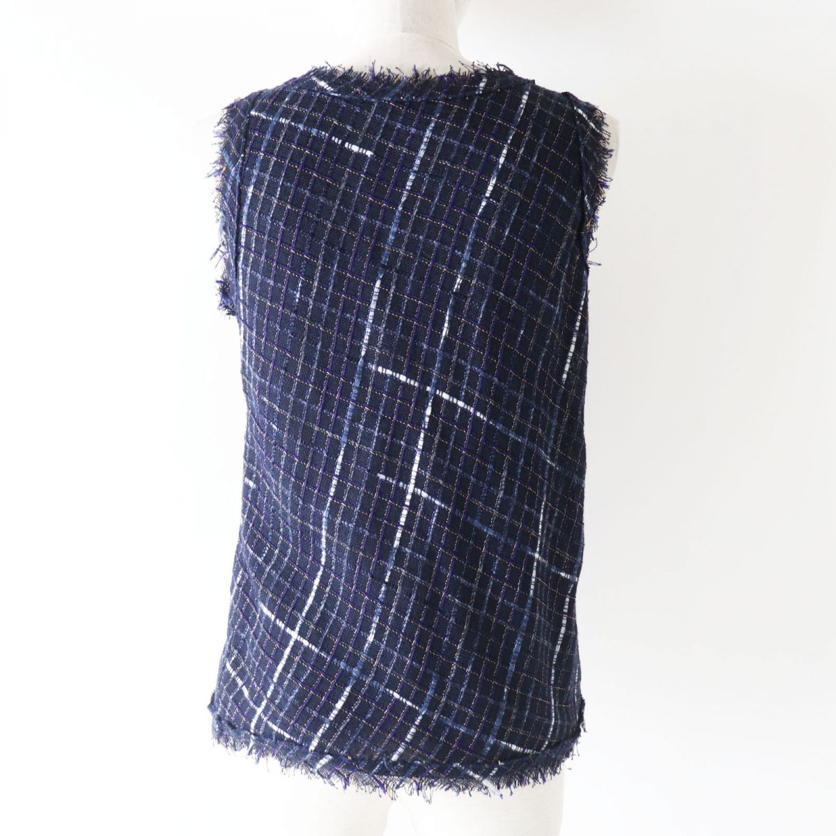 Top Quality Chanel Tweed Sleeveless Cut-off Top Navy 36