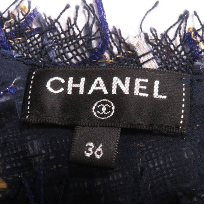 Top Quality Chanel Tweed Sleeveless Cut-off Top Navy 36