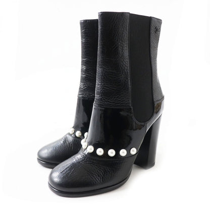 Top Quality Chanel Leather Round Toe Short Boots Black 35