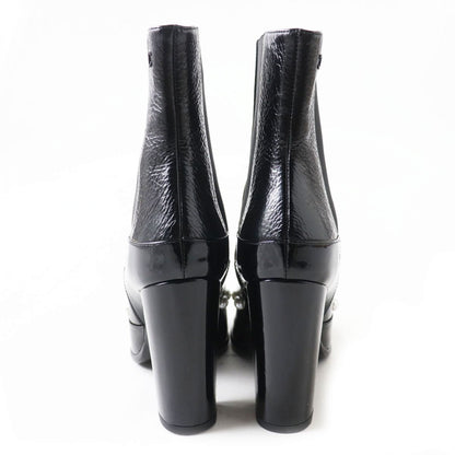 Top Quality Chanel Leather Round Toe Short Boots Black 35
