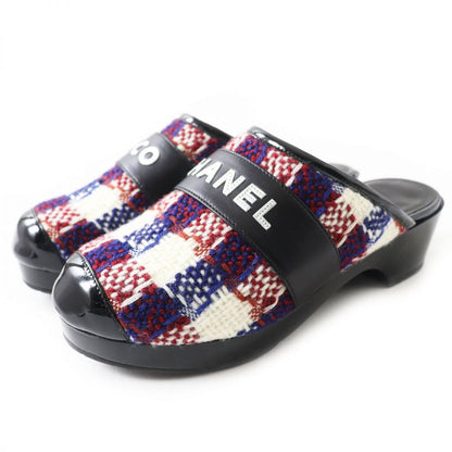 Top Quality Chanel Patent Leather Tweed Clogs Sandals 36
