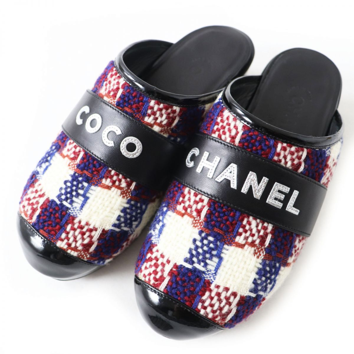 Top Quality Chanel Patent Leather Tweed Clogs Sandals 36