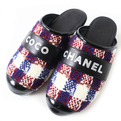 Top Quality Chanel Patent Leather Tweed Clogs Sandals 36