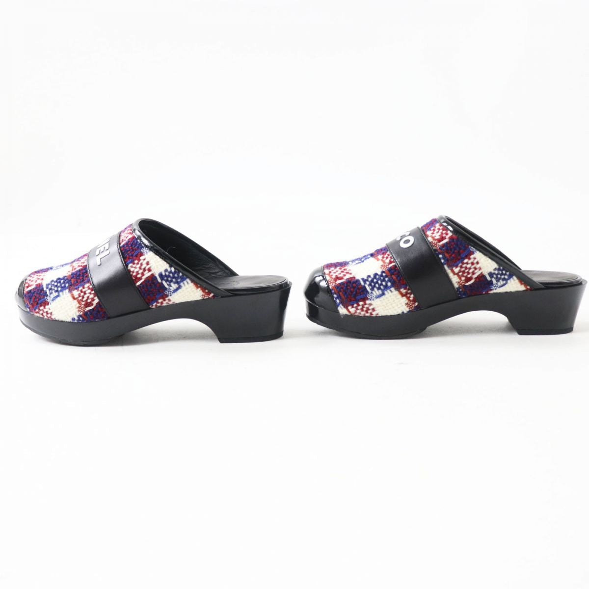 Top Quality Chanel Patent Leather Tweed Clogs Sandals 36