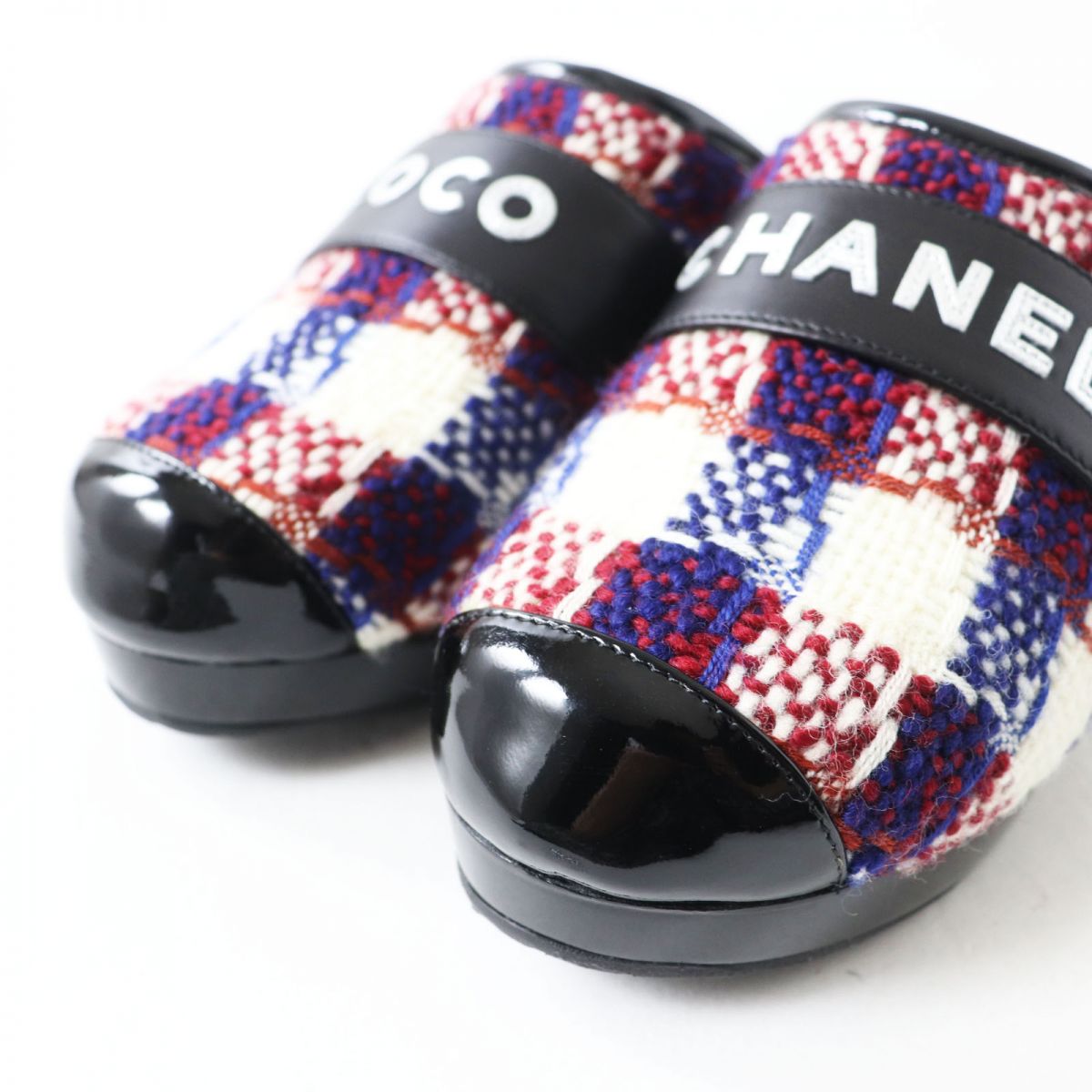 Top Quality Chanel Patent Leather Tweed Clogs Sandals 36