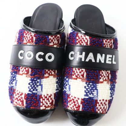Top Quality Chanel Patent Leather Tweed Clogs Sandals 36
