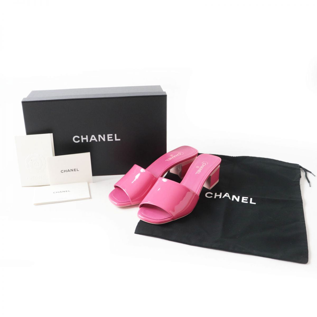 Top Quality Chanel COCO Mark Patent Leather Mules Pink