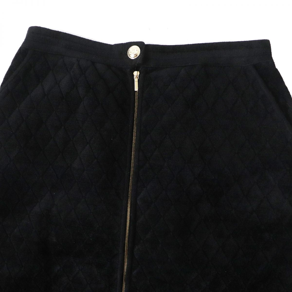 Top Quality Chanel COCO Mark Gold Button Quilted Skirt Black 36