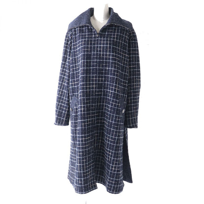 Top Quality Chanel COCO Button Tweed Long Coat Navy