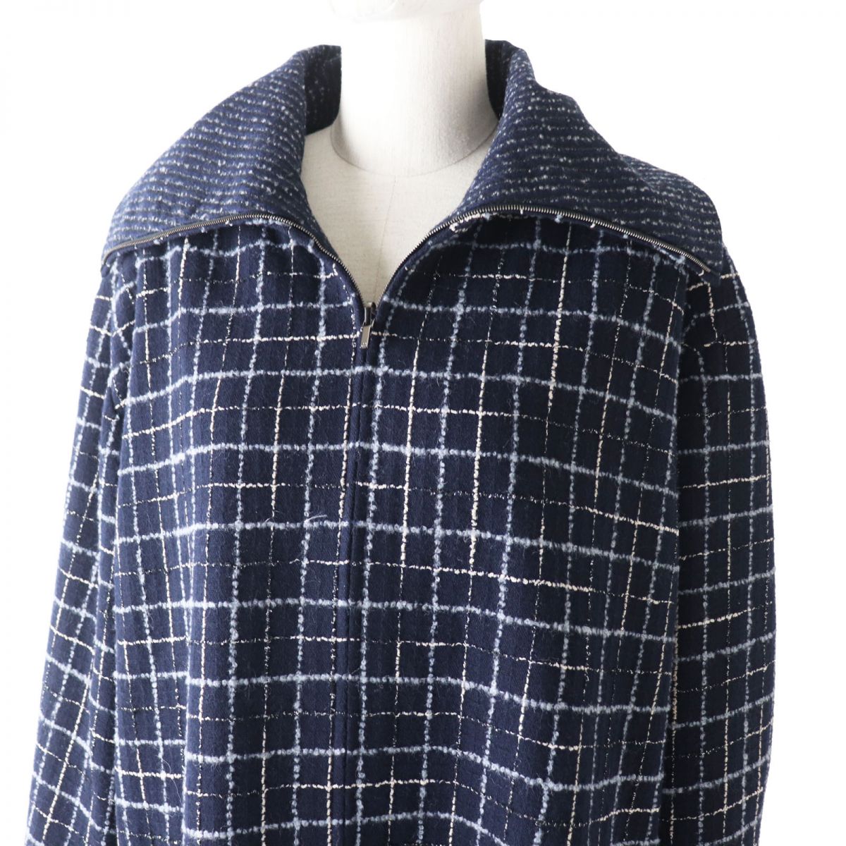 Top Quality Chanel COCO Button Tweed Long Coat Navy