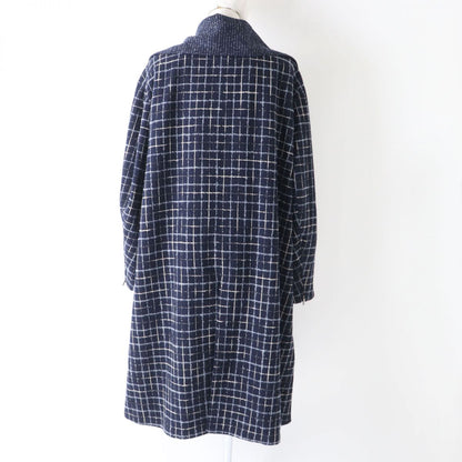 Top Quality Chanel COCO Button Tweed Long Coat Navy