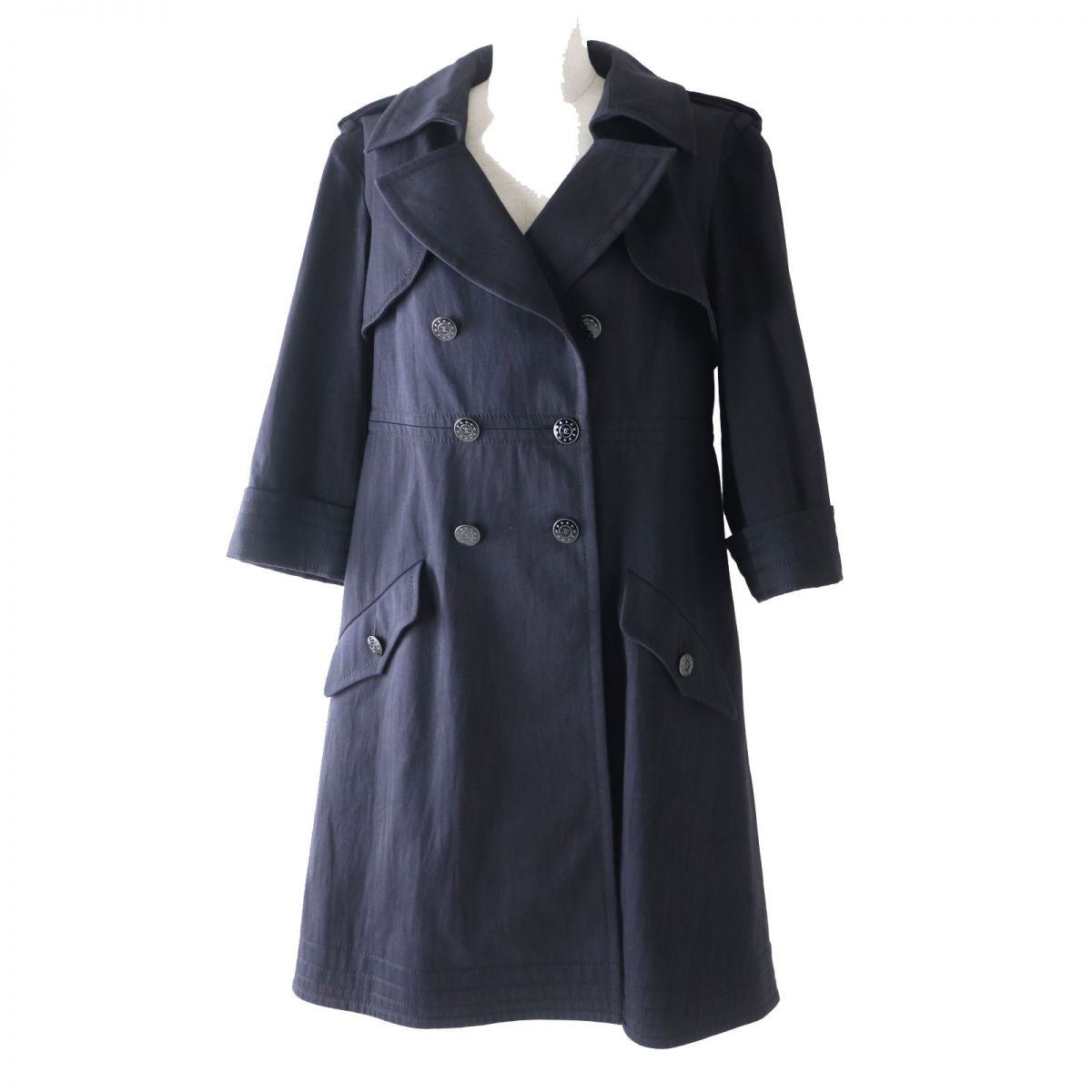 Top Quality Chanel Cotton Trench Coat. COCO Mark Button. Navy