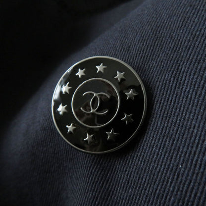 Top Quality Chanel Cotton Trench Coat. COCO Mark Button. Navy