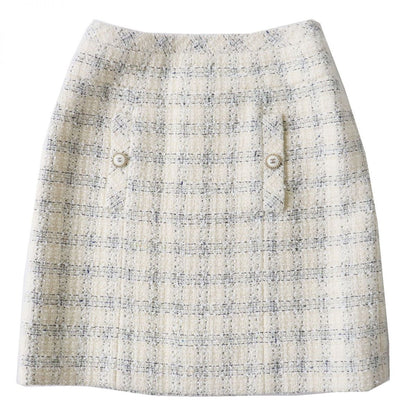 Top Quality Chanel COCO Mark Tweed Trapezoid Skirt Ivory 34