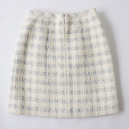 Top Quality Chanel COCO Mark Tweed Trapezoid Skirt Ivory 34