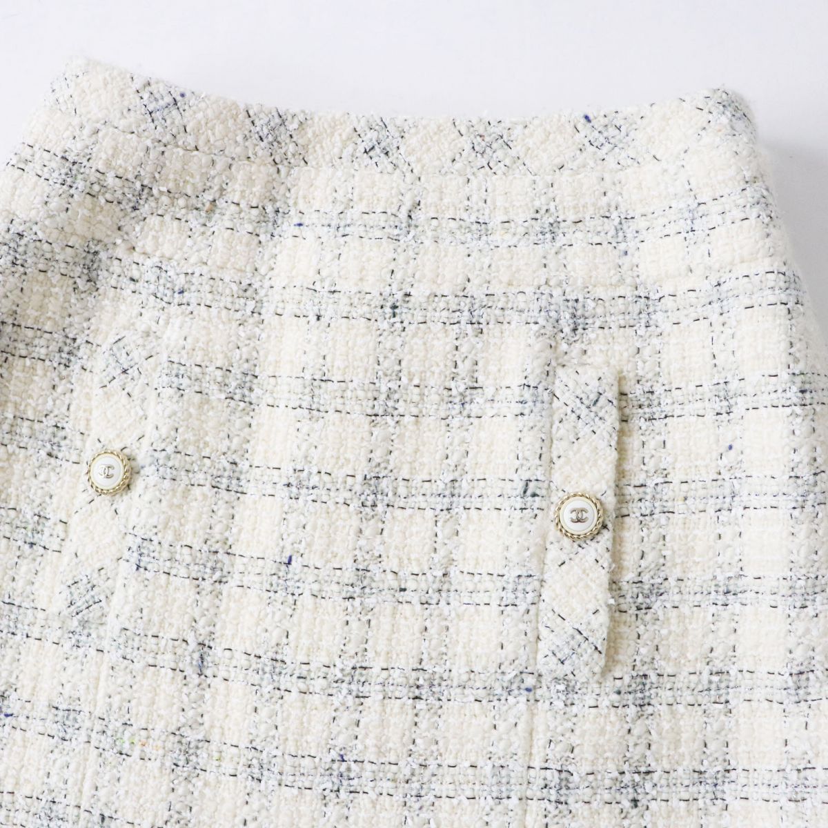 Top Quality Chanel COCO Mark Tweed Trapezoid Skirt Ivory 34