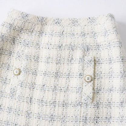 Top Quality Chanel COCO Mark Tweed Trapezoid Skirt Ivory 34