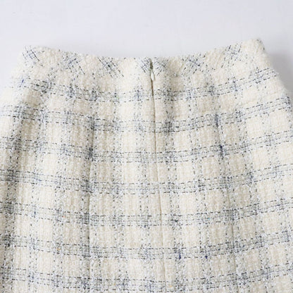 Top Quality Chanel COCO Mark Tweed Trapezoid Skirt Ivory 34