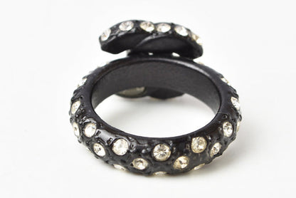 Top Quality Chanel Coco Mark Rhinestone Black Ring Size 12