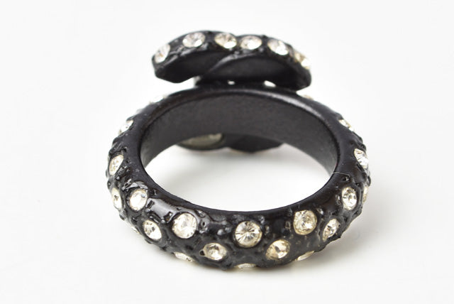 Top Quality Chanel Coco Mark Rhinestone Black Ring Size 12