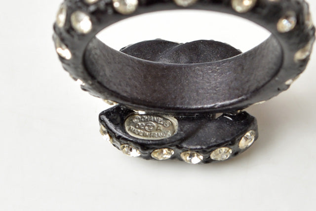 Top Quality Chanel Coco Mark Rhinestone Black Ring Size 12