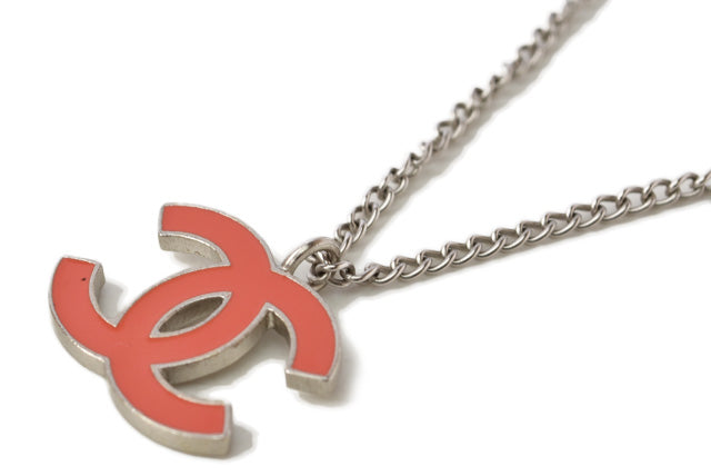 Top Quality Chanel Necklace/Pendant Coco Mark/CC Coral Orange/Silver