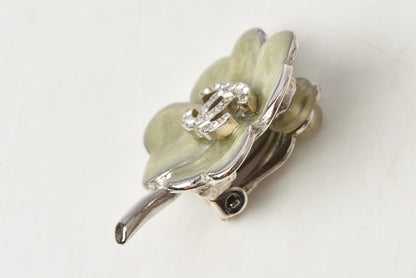 Top Quality Chanel Clover Motif Rhinestone Earrings Clip/Stud