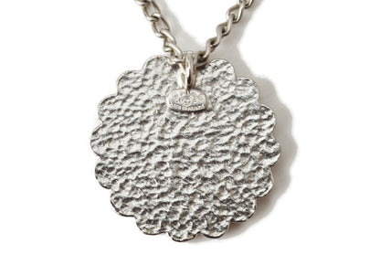 Top Quality Chanel Necklace Pendant CC Mark Flower Motif Silver Antique