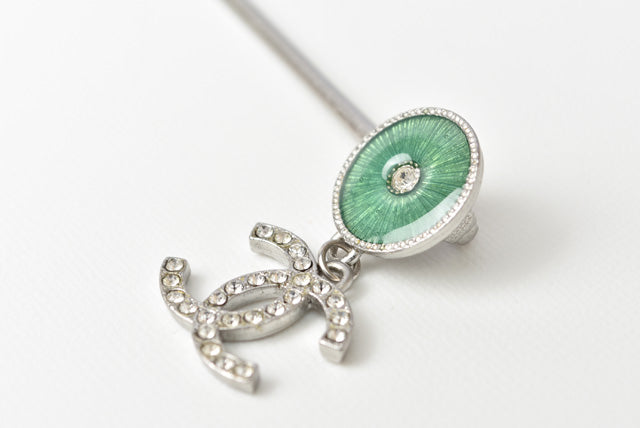 Top Quality Chanel Hairpin Rhinestone Green/Silver