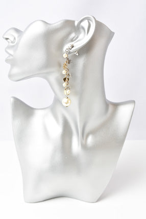 Top Quality Chanel Clover/Heart Motif Swing Pearl Earrings. Silver/Gold. Metal/Faux Pearl