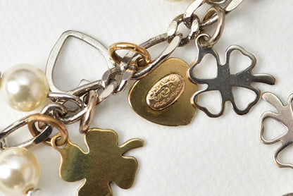 Top Quality Chanel Clover/Heart Motif Swing Pearl Earrings. Silver/Gold. Metal/Faux Pearl