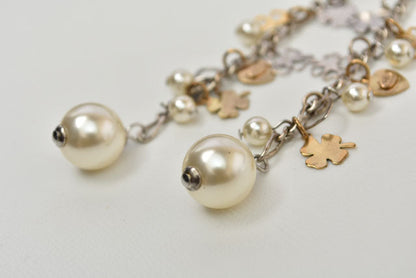 Top Quality Chanel Clover/Heart Motif Swing Pearl Earrings. Silver/Gold. Metal/Faux Pearl