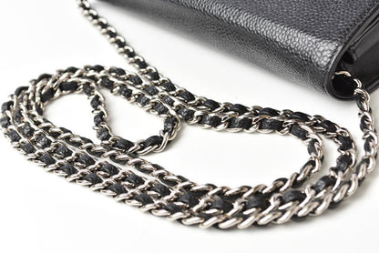 Top Quality Chanel Caviar Skin Chain Wallet Shoulder Bag Black Silver Hardware