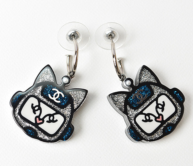 Top Quality Chanel Plastic Earrings Blue/Silver