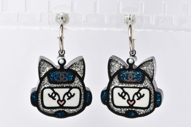 Top Quality Chanel Plastic Earrings Blue/Silver