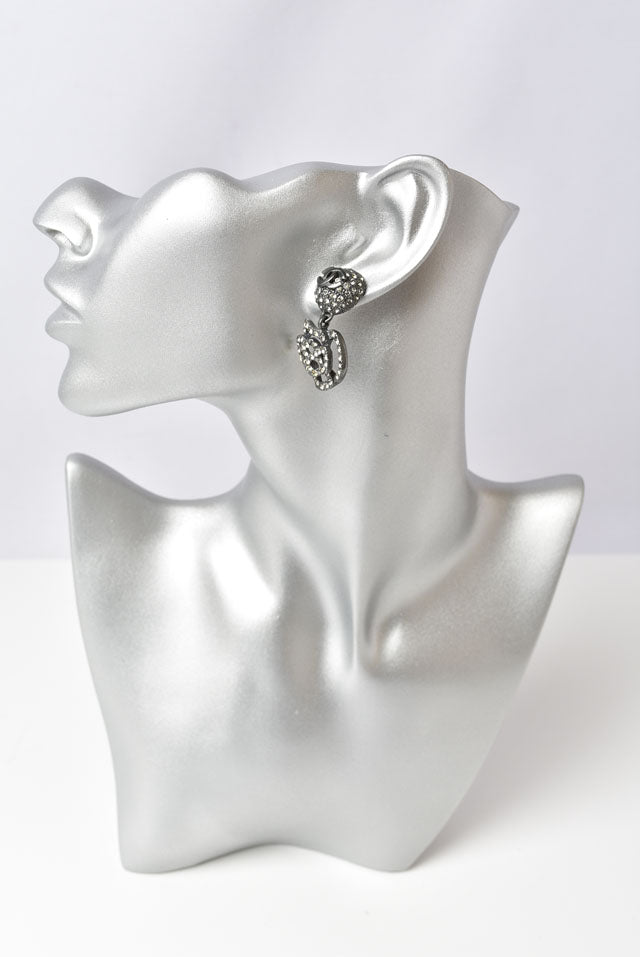 Top Quality Chanel Camellia Motif Rhinestone Silver Earrings