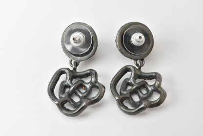Top Quality Chanel Camellia Motif Rhinestone Silver Earrings