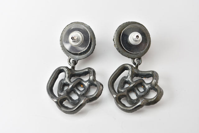 Top Quality Chanel Camellia Motif Rhinestone Silver Earrings