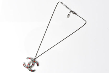 Top Quality Chanel Necklace/Pendant. Metal. Rhinestone. Gunmetal/Red. W3.7?óH2.8cm. 42cm