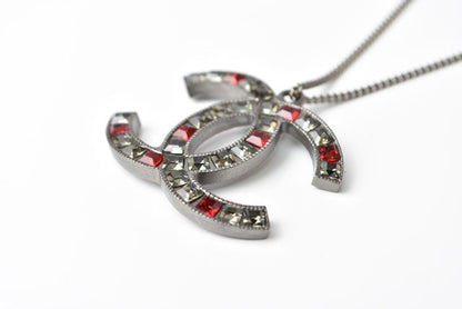 Top Quality Chanel Necklace/Pendant. Metal. Rhinestone. Gunmetal/Red. W3.7?óH2.8cm. 42cm
