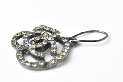 Top Quality Chanel Camellia Motif Rhinestone Earrings. Chrome Silver