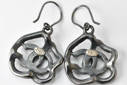 Top Quality Chanel Camellia Motif Rhinestone Earrings. Chrome Silver