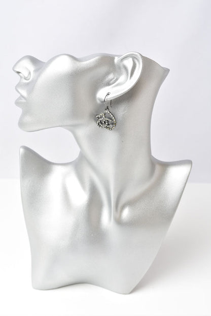 Top Quality Chanel Camellia Motif Rhinestone Earrings. Chrome Silver