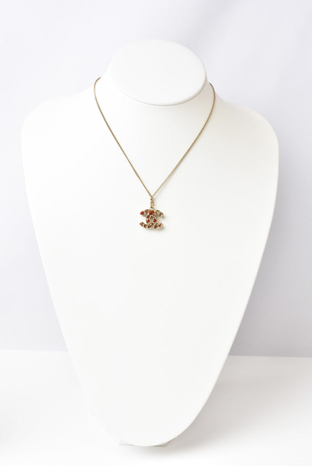 Top Quality Chanel Necklace/Pendant Coco Mark Rhinestone Vintage Gold