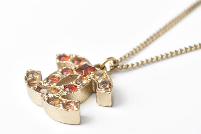 Top Quality Chanel Necklace/Pendant Coco Mark Rhinestone Vintage Gold