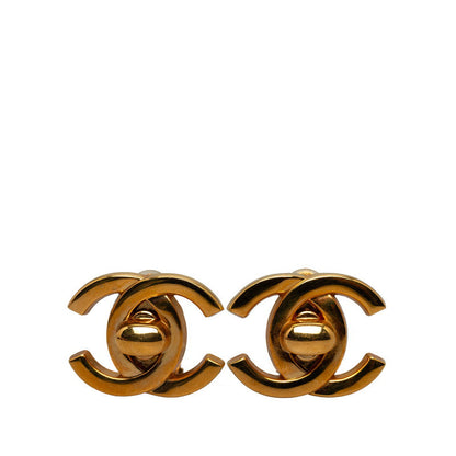 Top Quality Chanel Vintage Coco Mark Turnlock Earrings Gold Plated