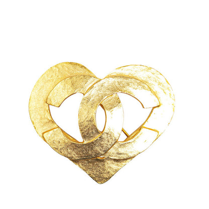 Top Quality Chanel Vintage Coco Mark Heart Motif Brooch Gold