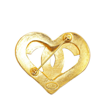 Top Quality Chanel Vintage Coco Mark Heart Motif Brooch Gold