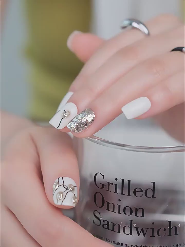 French Art-Inspired Sparkle Press-On Nails