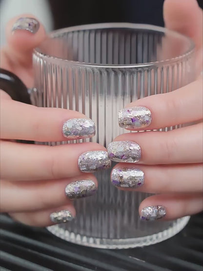 Kaleidoscope Silver Glitter Elegant Press-On Nails